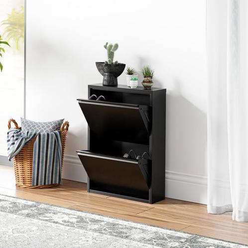 Schoenenkast Sokndal 2 kleppen zwart 71x50x15 cm [en.casa], Huis en Inrichting, Kasten | Schoenenkasten, Nieuw, Verzenden