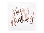Happy Birthday Servetten Wit/Rosé Goud - 20 Stuks, Hobby en Vrije tijd, Ophalen of Verzenden, Nieuw