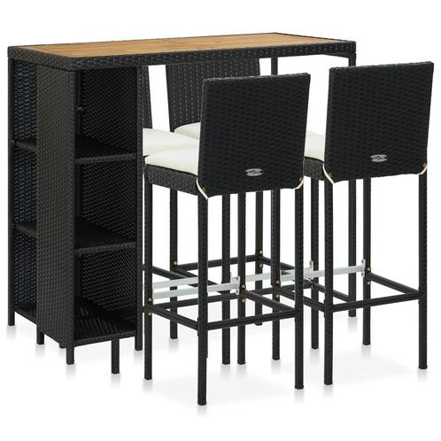 vidaXL 5-delige Tuinbarset met kussens poly rattan zwart, Tuin en Terras, Tuinsets en Loungesets, Nieuw, Rotan, Verzenden