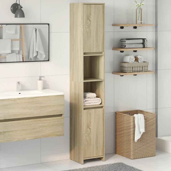 vidaXL Badkamerkast 30x30x183,5 cm spaanplaat sonoma, Huis en Inrichting, Badkamer | Badkamermeubels, Nieuw, 150 tot 200 cm, Verzenden