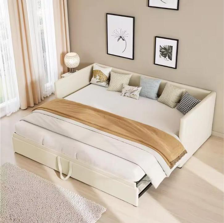 Uitschuifbaar Gestoffeerd Bed 90/180x200 cm met Lattenbodem, Huis en Inrichting, Slaapkamer | Slaapbanken, Nieuw, Verzenden