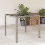 vidaXL Tuintafel met glazen blad 90x90x75 cm poly rattan, Verzenden, Nieuw
