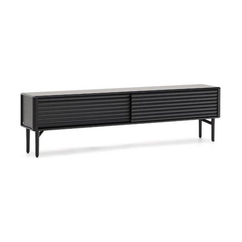 *WOONWINKEL* Kave Home Lenon Black Tv-meubel Met Ribbels Zwa, Huis en Inrichting, Kasten | Televisiemeubels, Nieuw, Verzenden