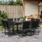 vidaXL 9-delige Tuinset textileen zwart, Tuin en Terras, Verzenden, Nieuw, 8 zitplaatsen, Rvs