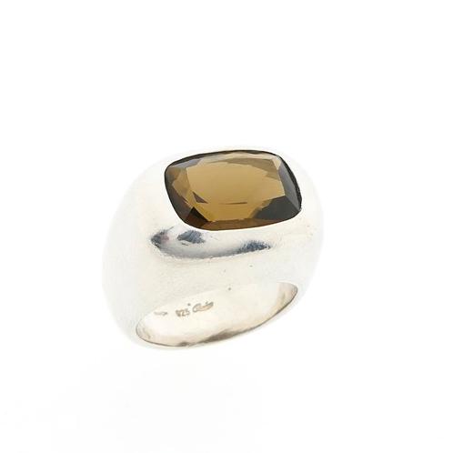 Zilveren ring met rookkwarts (eerste gehalte zilver, 925), Sieraden, Tassen en Uiterlijk, Ringen, Dame, Met edelsteen, Overige kleuren