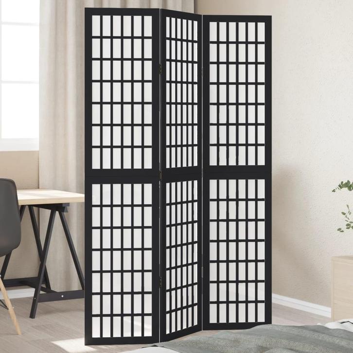 vidaXL Kamerscherm met 3 panelen massief paulowniahout zwart, Huis en Inrichting, Woonaccessoires | Kamerschermen, Nieuw, Verzenden