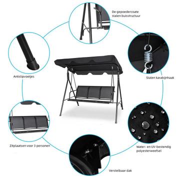 LIVSK 3-Persoons Parasol Schommel - Verstelbare Luifel - Sta beschikbaar voor biedingen