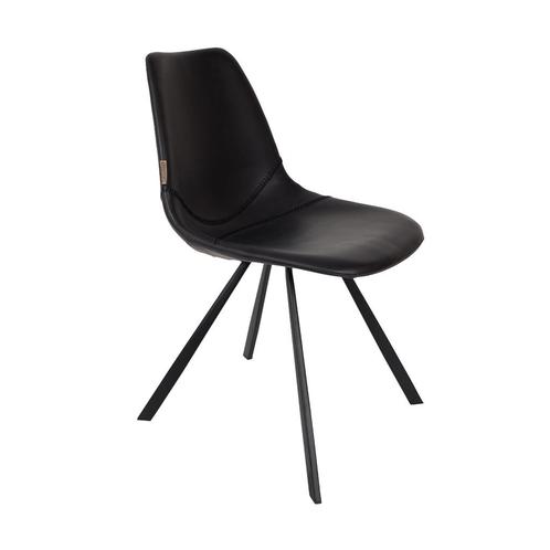 *WOONWINKEL* Dutchbone Franky Zwart Leren Eetkamerstoel, Huis en Inrichting, Stoelen, Zwart, Nieuw, Verzenden