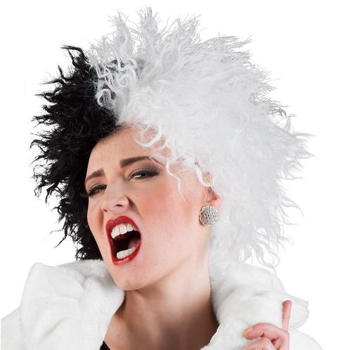 Cruella de Vil Pruik Zwart Wit, Hobby en Vrije tijd, Feestartikelen, Nieuw, Verzenden