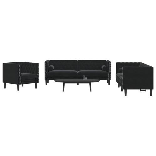 vidaXL 3-delige Loungeset Chesterfield met bolsters fluweel, Huis en Inrichting, Banken | Bankstellen, Nieuw, Stof, Vierpersoons of meer