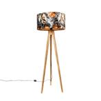 Vintage vloerlamp hout kap bloem dessin 50 cm - Tripod, Nieuw, Overige materialen, Klassiek / Antiek, 100 tot 150 cm