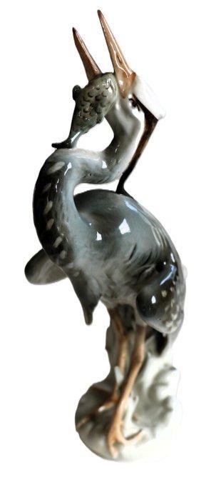 Royal Dux Porzellan-Manufaktur - Beeld, Reiger met vis -, Antiek en Kunst, Antiek | Glas en Kristal