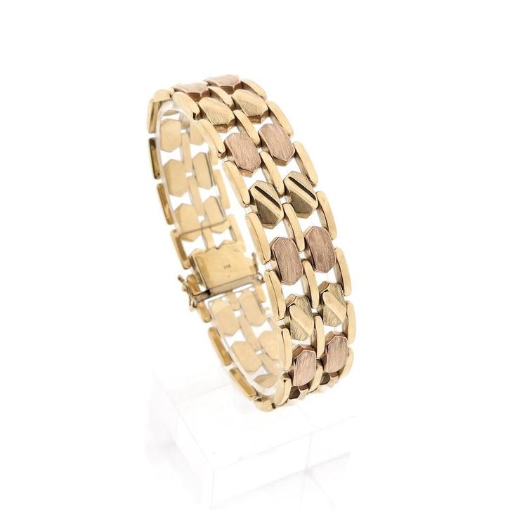 8 karaat bicolor schakelarmband, Sieraden, Tassen en Uiterlijk, Armbanden, Overige kleuren, Gebruikt, Goud, Ophalen of Verzenden