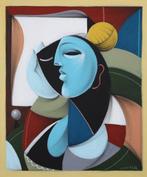 Jone Hopper - Jeune femme au chignon à la fenêtre, Antiek en Kunst, Kunst | Schilderijen | Modern