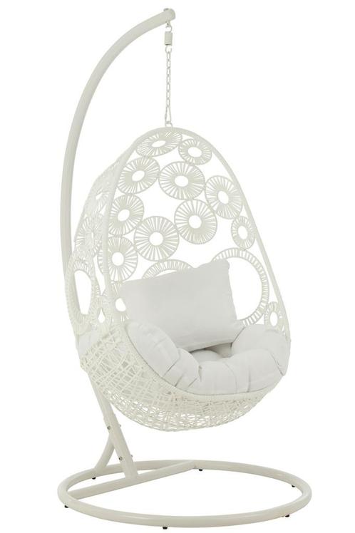 J-LINE HANGSTOEL + KUSSENS BULA METAAL/RIET WIT (TUIN), Tuin en Terras, Aarde en Mest, Overige typen, Ophalen of Verzenden