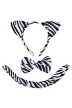Zebra Tijger Haarband Oren Strik Staart Diadeem Set Zwart Wi, Ophalen of Verzenden, Nieuw, Carnaval, Accessoires
