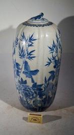 Chinese blauw-witte porseleinen pot met deksel – vogels en