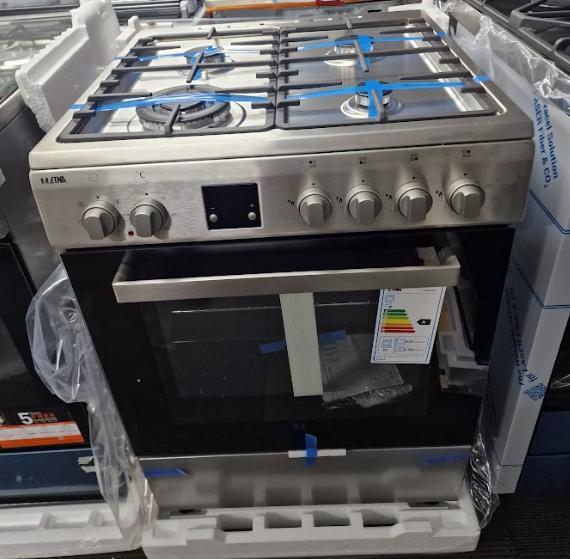 Etna gasfornuis FGV460RVS – 60 cm RVS – Hetelucht – Wokbrand, Witgoed en Apparatuur, Fornuizen, Vrijstaand, 4 kookzones, Energieklasse A of zuiniger