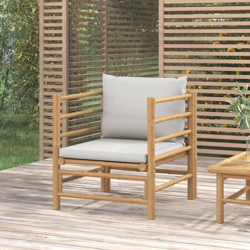 vidaXL Tuinbank met lichtgrijze kussens bamboe, Tuin en Terras, Tuinsets en Loungesets, Nieuw, Hout, Verzenden