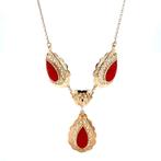 Gouden vintage anker collier met bloedkoraal 14 krt, Ophalen of Verzenden, Nieuw