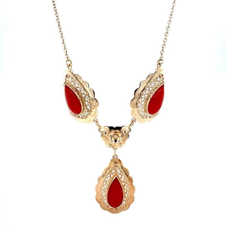 Gouden vintage anker collier met bloedkoraal 14 krt, Sieraden, Tassen en Uiterlijk, Kettingen, Nieuw, Ophalen of Verzenden