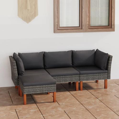 vidaXL 4-delige Loungeset met kussens poly rattan grijs, Tuin en Terras, Tuinsets en Loungesets, Loungeset, Nieuw, 4 zitplaatsen
