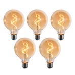 Set van 5 E27 dimbare LED lamp spiraal filament G95 goud 4W, Nieuw