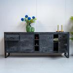 Dressoir Mangohout Kelvin 200 Zwart, Huis en Inrichting, Kasten | Dressoirs, Verzenden, Nieuw, 200 cm of meer, Industriële meubels