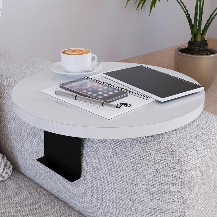 Dienblad armleuning Kuleskyd rond Ø34 cm wit [en.casa], Huis en Inrichting, Banken | Sofa's en Chaises Longues, Verzenden