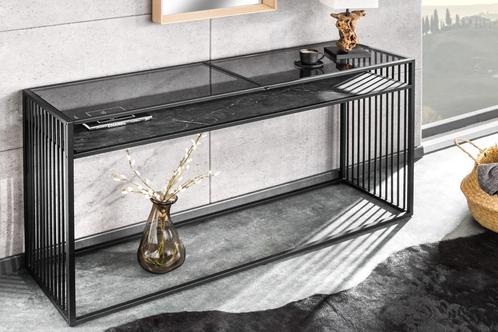 Design consoletafel ARCHITECTURE 120cm zwart marmer rookglas, Huis en Inrichting, Tafels | Sidetables, Ophalen of Verzenden