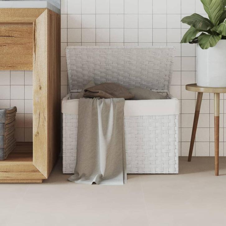 vidaXL Wasmand met deksel 55,5x35x34 cm poly rattan wit, Tuin en Terras, Droogmolens en Wasrekken, Nieuw, Verzenden