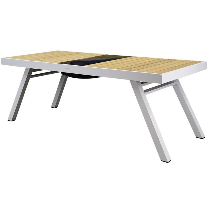 York dining tuintafel 200x90xH75 cm aluminium wit teak -, Tuin en Terras, Tuintafels, Nieuw, Aluminium, Ophalen of Verzenden