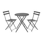 Bistroset tafel + 2 stoelen - zwart - 59x70 | 41x44x81 cm, Tuin en Terras, Tuinsets en Loungesets, Nieuw, Verzenden