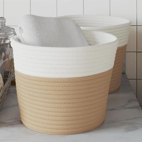 vidaXL Opbergmanden 2 st Ø 24x18 cm katoen beige en wit, Huis en Inrichting, Woonaccessoires | Schalen en Manden, Nieuw, Verzenden