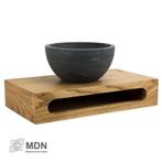 Natuursteen waskom rond op massief houten plankje, Verzenden, Nieuw