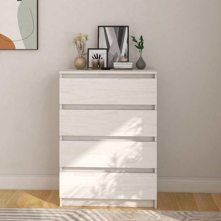 vidaXL Bijzetkast 60x36x84 cm massief grenenhout wit, Huis en Inrichting, Kasten | Buffetkasten, 25 tot 50 cm, Nieuw, Grenenhout