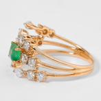 Statement ring - 14 karaat Geel goud - 1.33ct. tw. Smaragd -