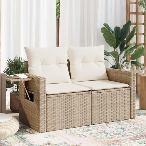 vidaXL Tuinbank 2-zits met kussens poly rattan beige, Tuin en Terras, Tuinsets en Loungesets, Nieuw, Rotan, Verzenden