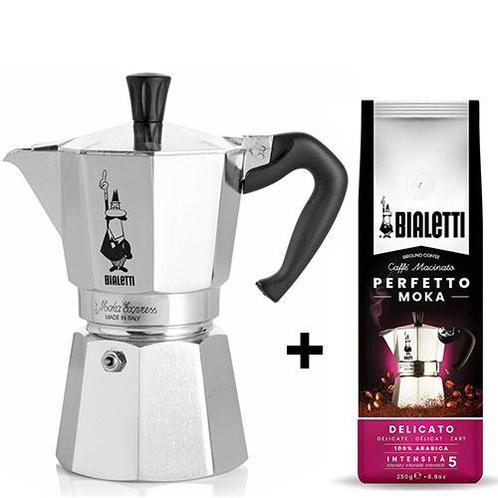 Bialetti Moka Express 4 kops + Perfetto Moka Delicato kof..., Witgoed en Apparatuur, Koffiezetapparaten, 4 tot 10 kopjes, Nieuw
