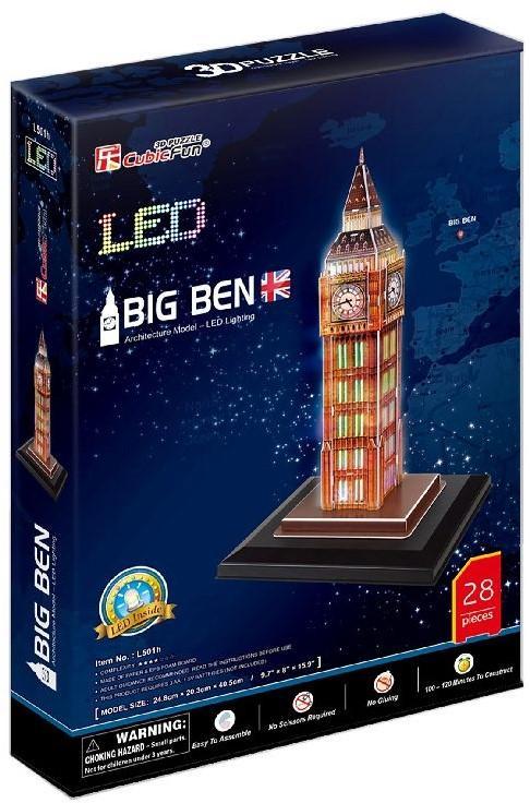 3D Puzzel - Puzzel Big Ben LED (28 stukjes) | CubicFun -, Hobby en Vrije tijd, Denksport en Puzzels, Nieuw, Verzenden
