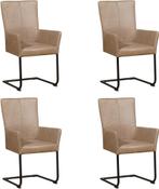 Set van 4 Taupe leren industriële eetkamerstoelen - poot ron, Nieuw, Vier, Modern, Leer