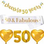 50 & Fabulous set goud met wit XL, Hobby en Vrije tijd, Feestartikelen, Verzenden, Nieuw, Versiering, Abraham of Sarah