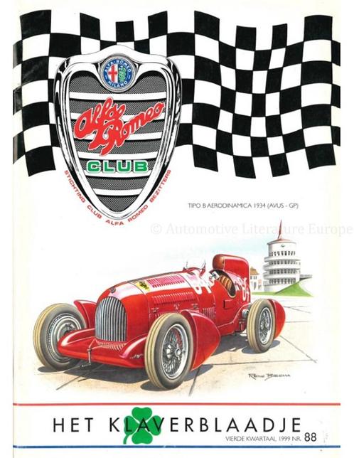 1999 ALFA ROMEO CLUB HET KLAVERBLAADJE 88 NEDERLANDS, Boeken, Auto's | Folders en Tijdschriften, Alfa Romeo