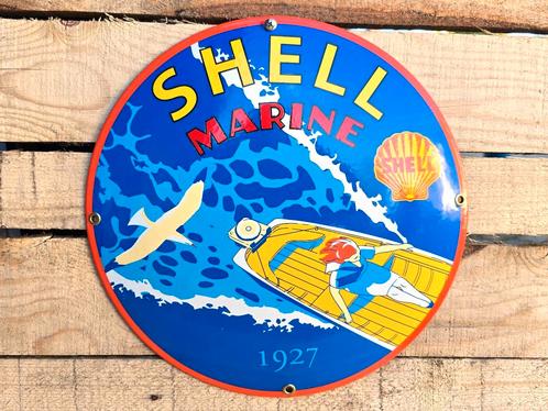Shell Marine - Vintage Emaille Bord, Verzamelen, Merken en Reclamevoorwerpen, Verzenden