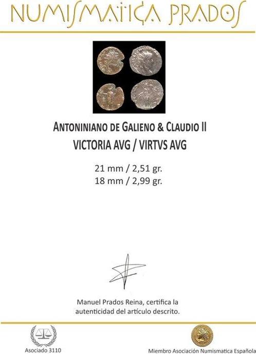 Romeinse Rijk. Galieno & Claudio II. Antoninianus VICTORIA, Postzegels en Munten, Munten | Europa | Niet-Euromunten