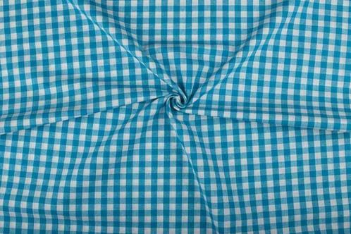 Ruitjesstof waterblauw wit geruit - 10mm geruit, Hobby en Vrije tijd, Stoffen en Lappen, 120 cm of meer, 200 cm of meer, Blauw