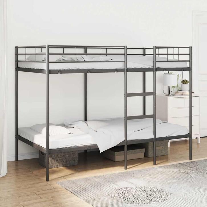 vidaXL Stapelbed zonder matras 107x203 cm staal zwart, Huis en Inrichting, Slaapkamer | Bedden, Zwart, Nieuw, Metaal, Eenpersoons
