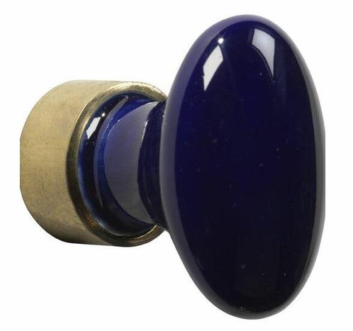 Meubelknop ovaal porselein 33mm messing ongelakt/sevresblauw, Doe-het-zelf en Verbouw, Hang- en Sluitwerk, Nieuw, Ophalen of Verzenden