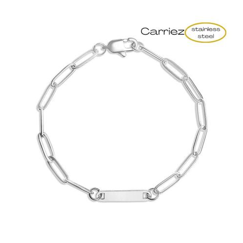 Zilveren Paperclip naam armband premium stainless steel, Sieraden, Tassen en Uiterlijk, Armbanden, Nieuw, Verzenden