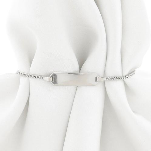 Witgouden gourmet schakel kinderarmband met graveerplaatj..., Sieraden, Tassen en Uiterlijk, Armbanden, Overige kleuren, Gebruikt